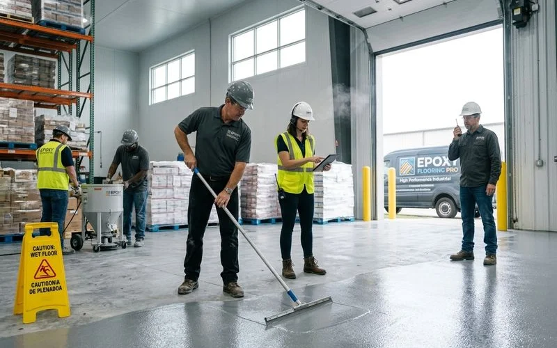 Thermal shock resistant floor system installation in refrigerated processing zone